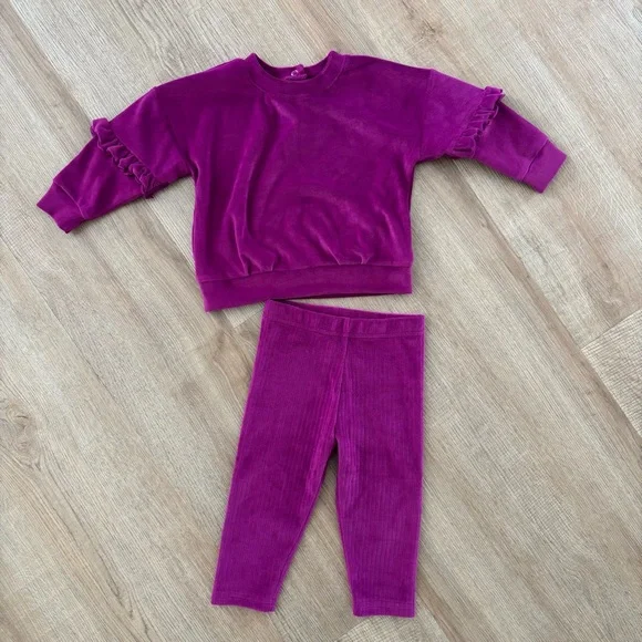 Purple Ruffle Sleeve Velvet Set - Picture 1 of 3